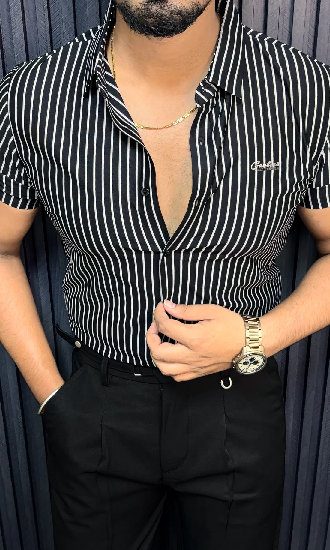 RIO STRIPE JACQUARD HALF SLEEVE SHIRT - SET OF 8 PCS ( M L XL XXL ) x Rs.995