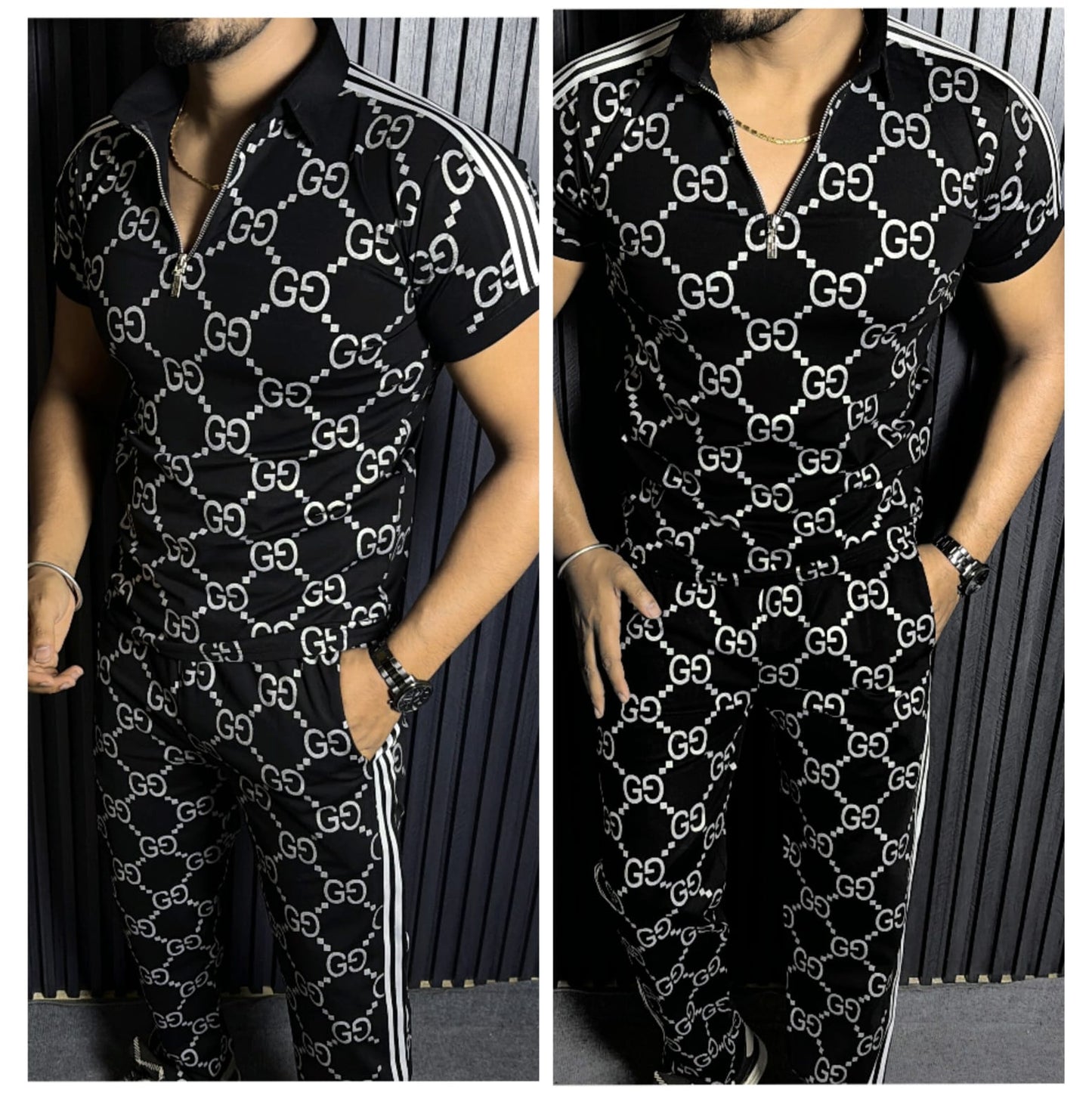 GUCCI ALL OVER SIDE TAPING COORDSET- SET OF 4PCS (M L XL XXL ) x Rs.1050