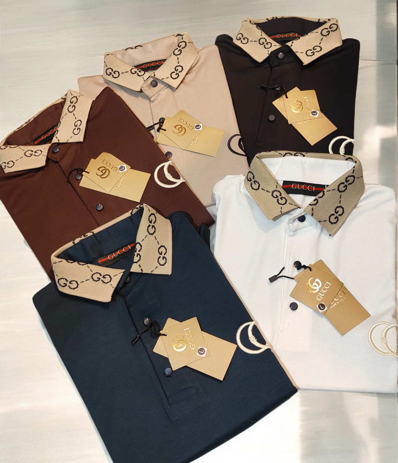 Gucc Polo Tshirt-5 Colours 2 COLOURS{ set of 8 pc ( 2 colour x 4 size )