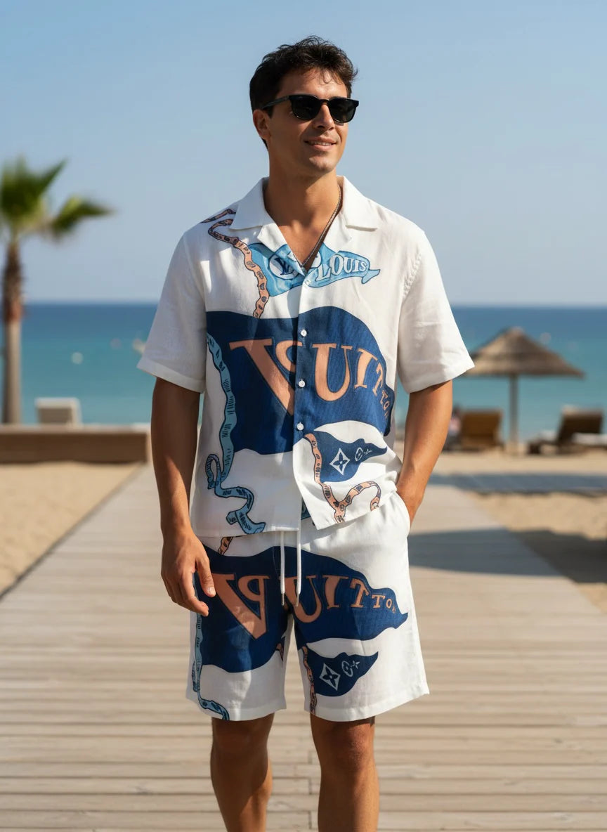 LV OCEAN MONOGRAM LINEN COORDSET - SET OF 4 PCS ( M L XL XXL )  x Rs.1395