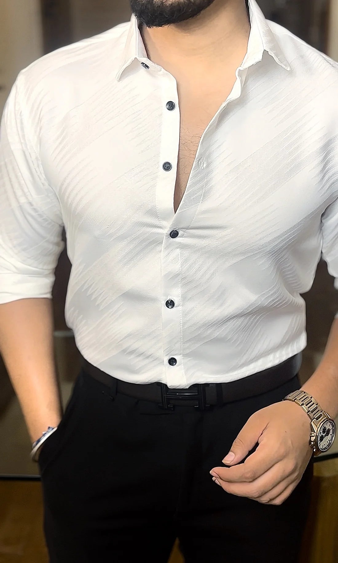 Leopard Jacquard Shirt -{ SET OF 20 PC ( 5 COLOUR X 4 SIZE ) }