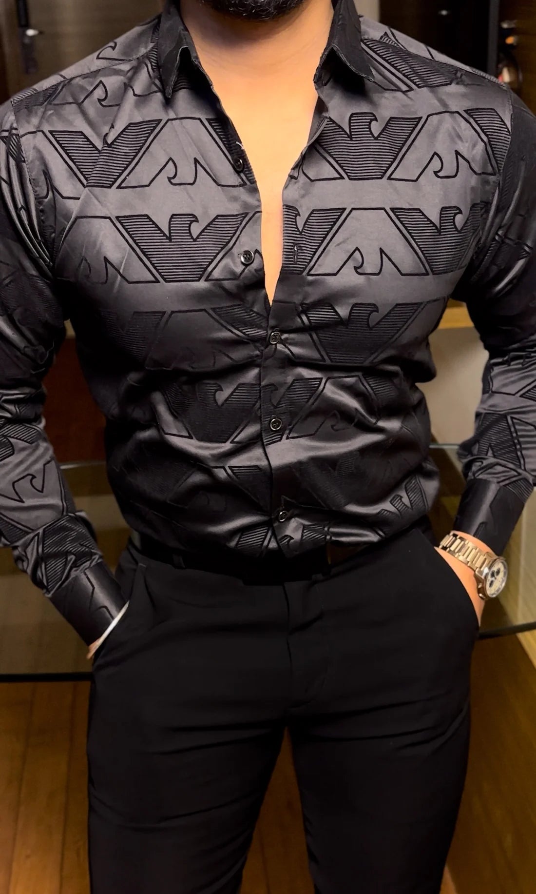 Arman Jacquard Shirt - { SET OF 8 PC ( 2 COLOUR X 4 SIZE ) }