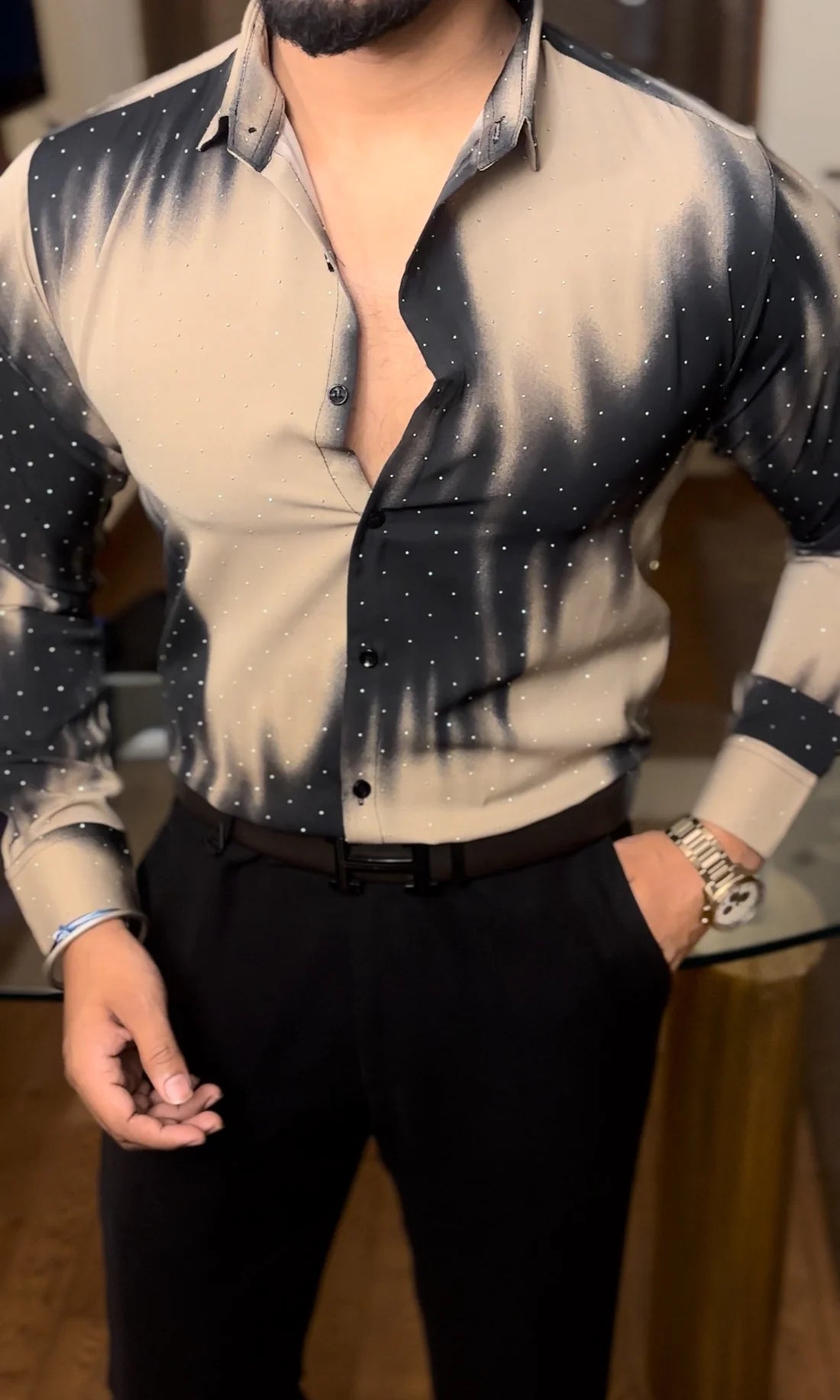 Abstract Pearl Shirt - { SET OF 8 PC ( 2 COLOUR X 4 SIZE ) }