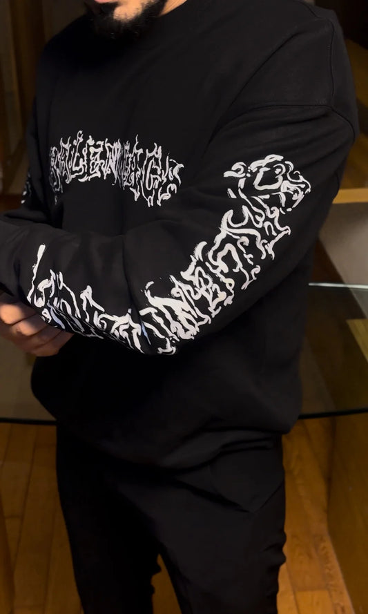 Velvet Barcelo Print Sweatshirt - Black { SET OF 3( 3 SIZE - L XL XXL )  }