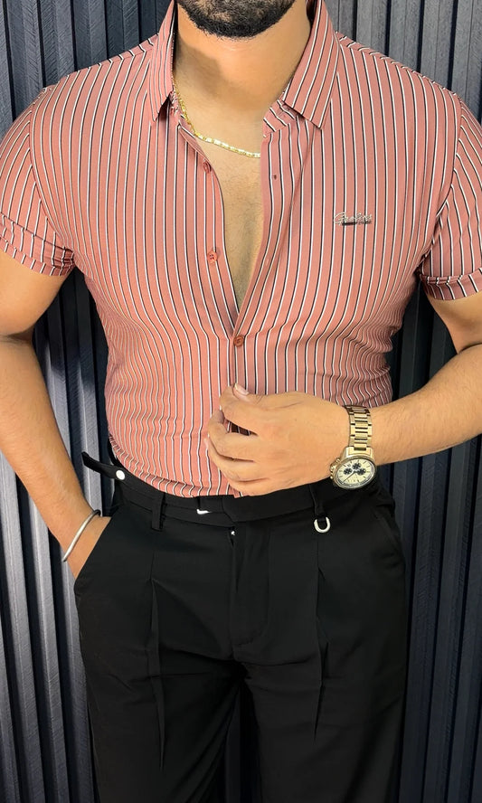 RIO STRIPE JACQUARD HALF SLEEVE SHIRT - SET OF 8 PCS ( M L XL XXL ) x Rs.995