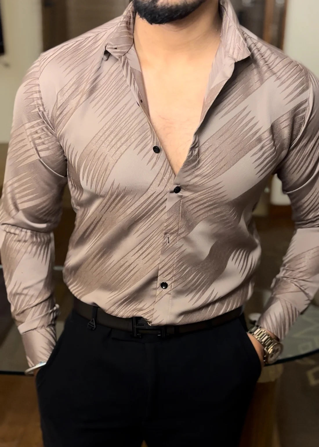 Leopard Jacquard Shirt - { SET OF 20 PC ( 5 COLOUR X 4 SIZE ) }