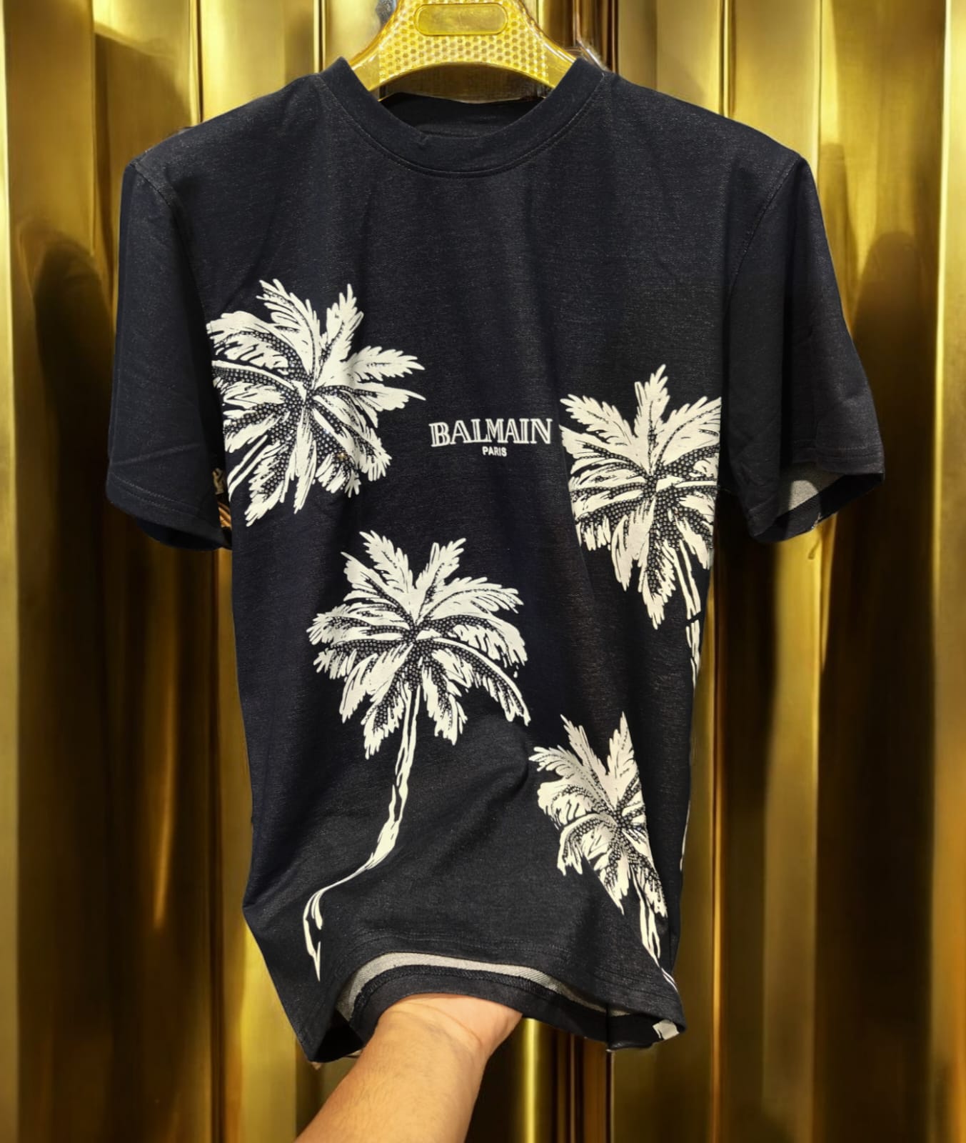 Balmain Round Neck Tshirt- Navy Colour 2 COLOURS{ set of 8 pc ( 2 colour x 4 size )