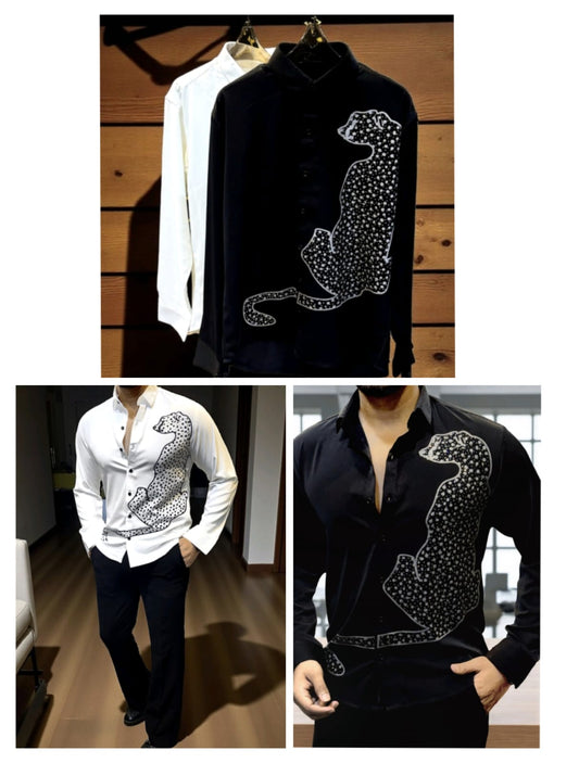 CHINESE FABRIC EMBELLISED SHIRTS- BLACK & WHITE COLOUR