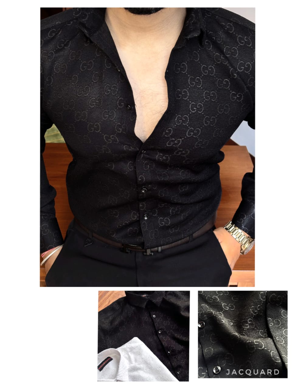 Gucci Fabric Engraved Store Article Shirt- Black & White Colour
