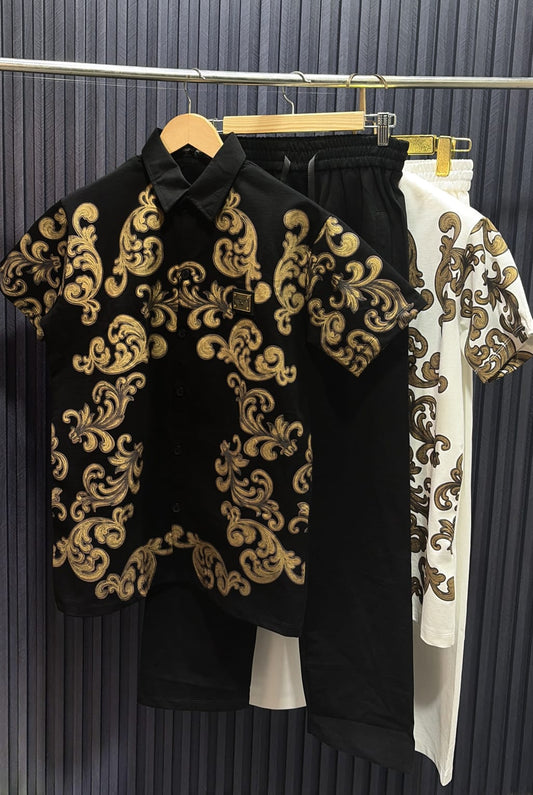 GOLD PRINTED LYCRA COORDSET- SET OF 4PCS (M L XL XXL ) x Rs.1495