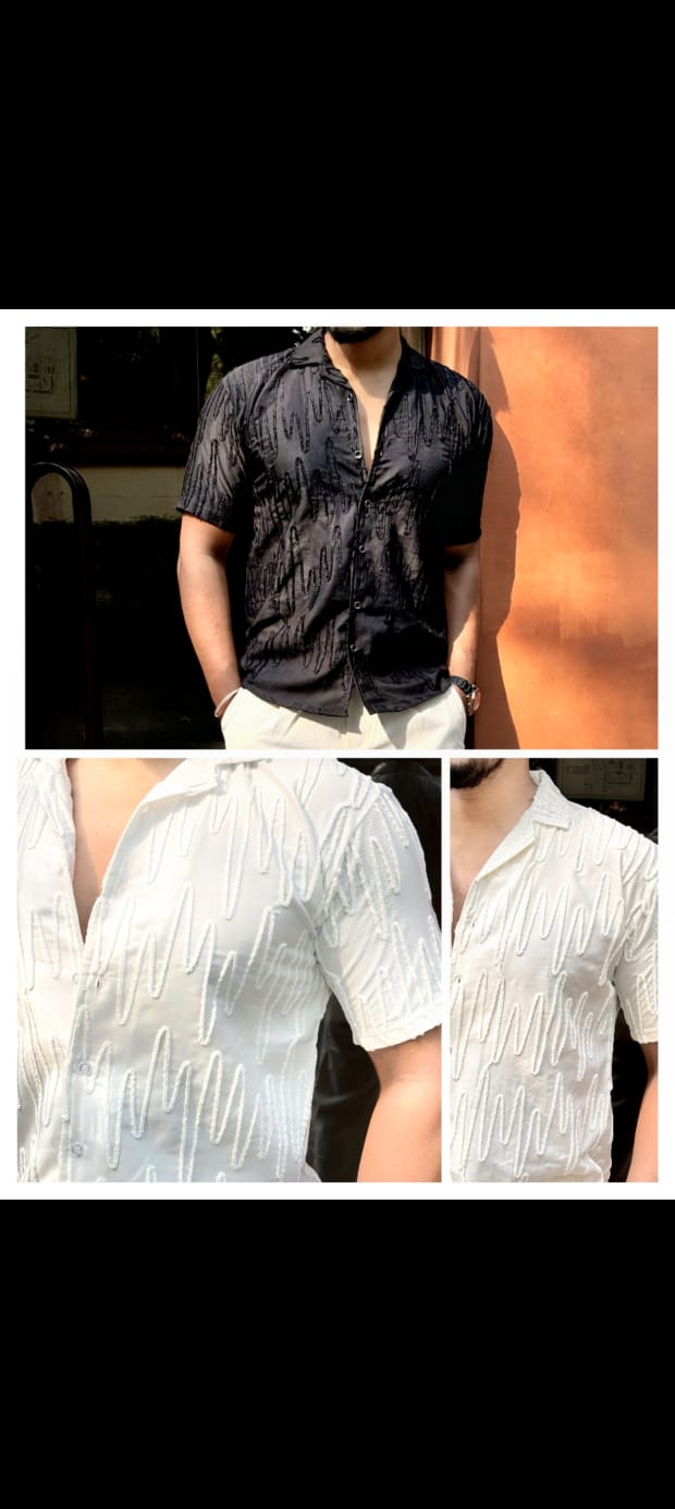 Saudi Embroidered ZigZag Shirts- 3 Colours{ set of 12 pc ( 3 colour x 4 size )