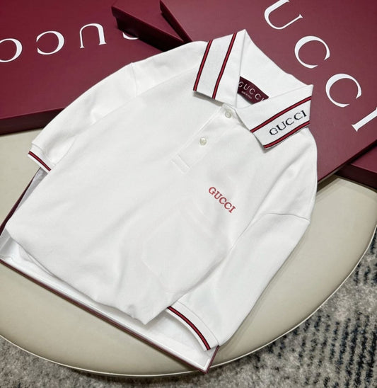 Gucc Writing Polo Tshirt  2 COLOURS{ set of 8 pc ( 2 colour x 4 size )