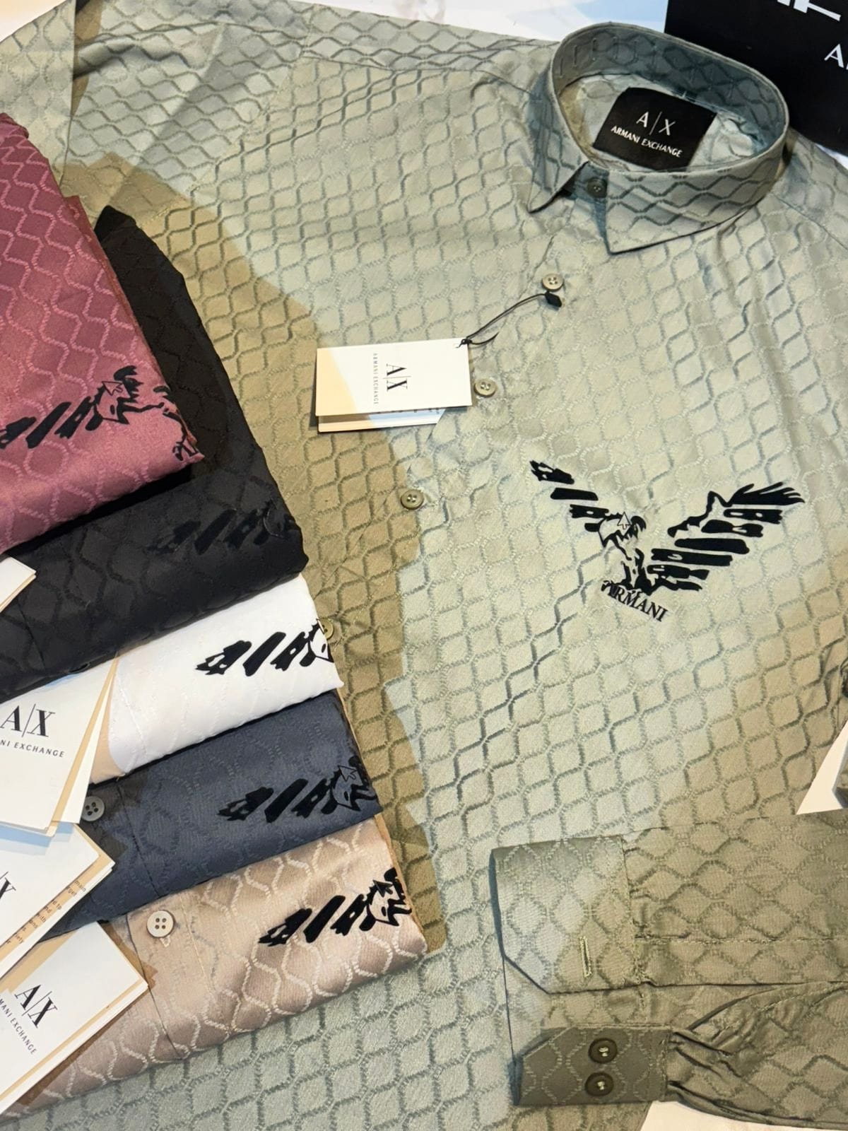 ARMANI EXCHANGE FLOCKING SHIRTS- { SET OF 24 PC ( 6 COLOUR X 4 SIZE ) }