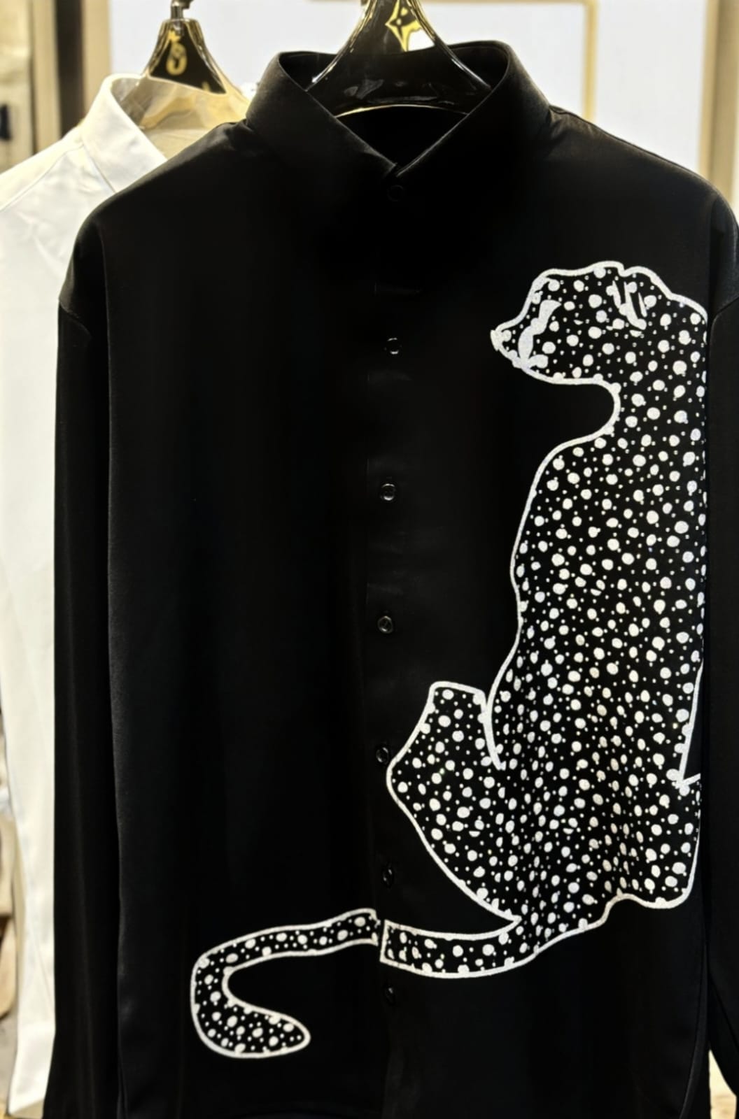 CHINESE FABRIC EMBELLISED SHIRTS- BLACK & WHITE COLOUR