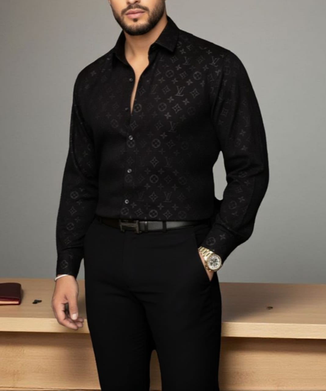 LV Fabric Engraved Store Article Shirt- Black & White