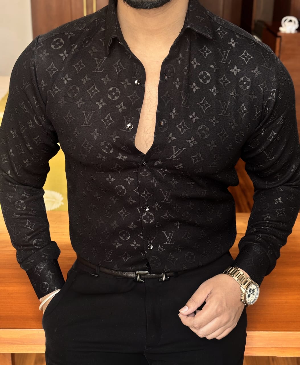 LV Fabric Engraved Store Article Shirt- Black & White