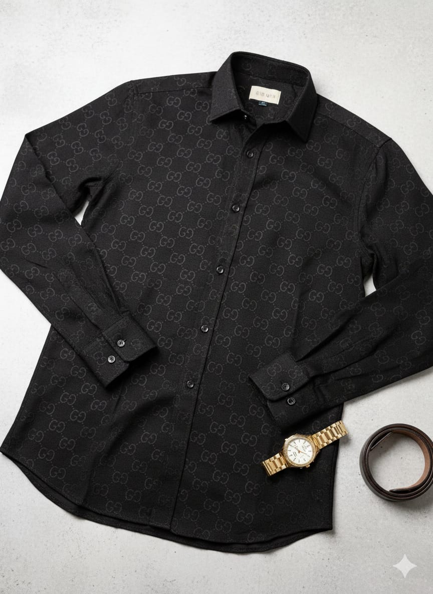 Gucci Fabric Engraved Store Article Shirt- Black & White Colour